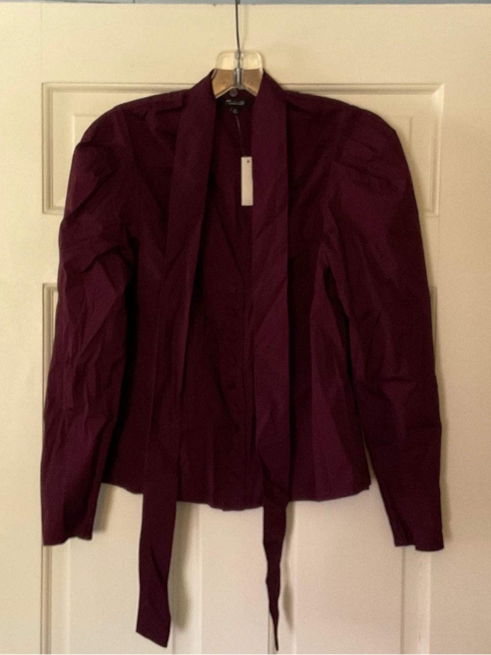Madewell V-Neck Button-Front Top Dark Pomegranate Purple Tie Neck Size XS NWT - Picture 5 of 11